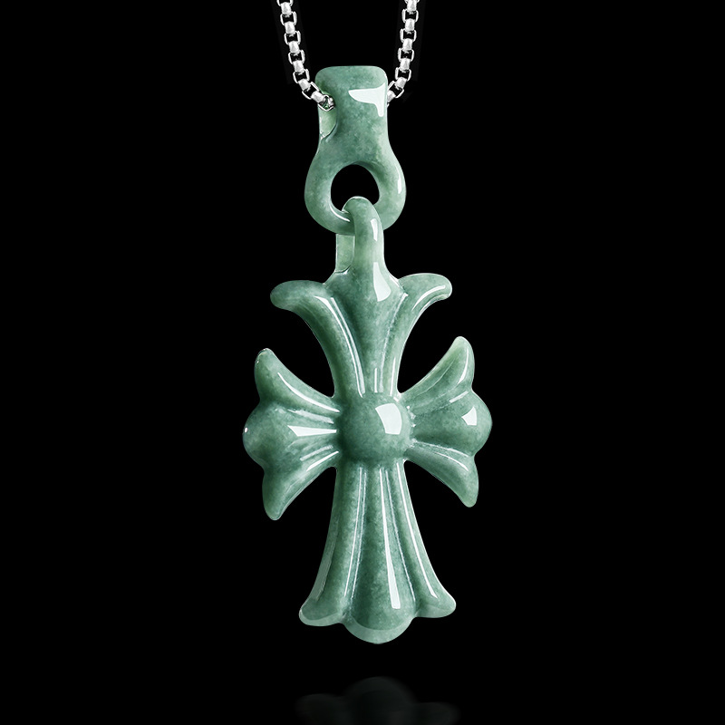 Women'S Accessories Designer - Natural Burmese Jadeite Cross Pendant Necklace